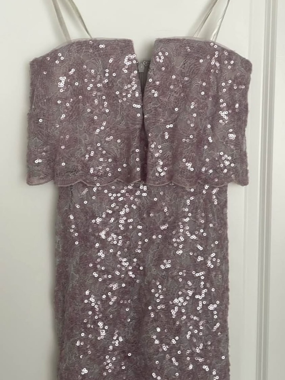 BCBG Lilac Sequin Strapless dress